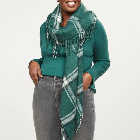 Lane Bryant-Green Plaid Wrap Poncho-OSFO - Picture 3 of 3